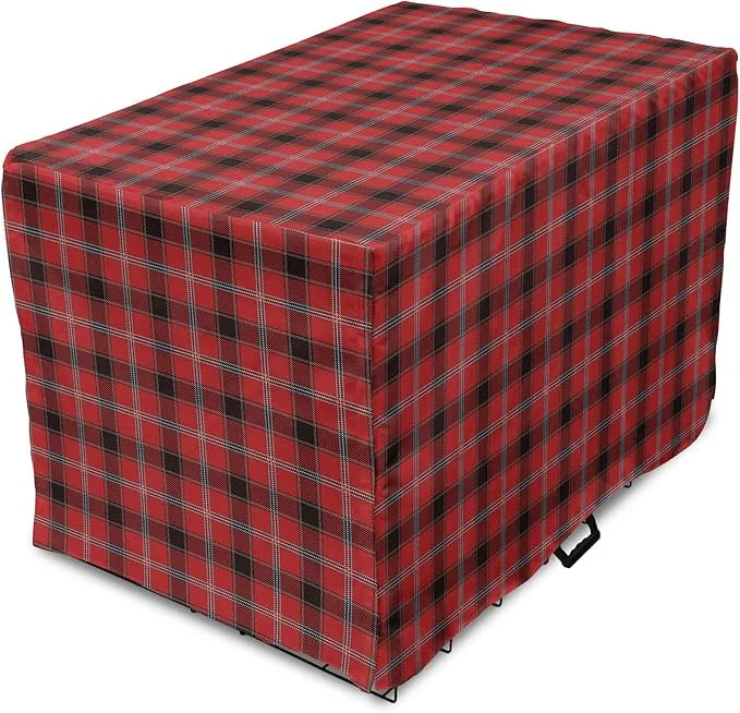 Lunarable Buffalo Plaid Dog Crate Cover, Arrangement with Lumberjack Themes Geometric Concept Pattern Print, Easy to Use P...