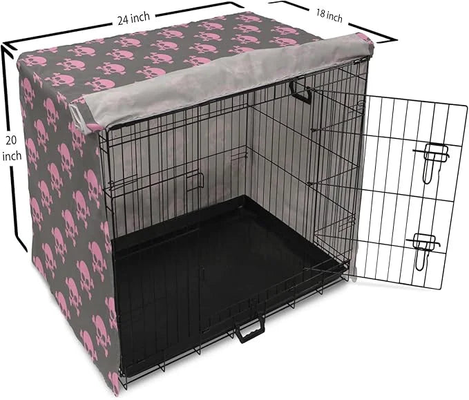 Lunarable Skull Dog Crate Cover, Vivid Pirate on Pale Background Head of a Skeleton and Bones Halloween Themed, Easy to Us...