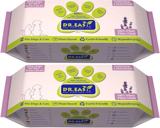 DR.EASY Lavender 200ct Scent Pet Wipes for Dogs and Cats,Ears, Face, Butt, Body and Eye –Convenient, Nature,Home or Travel...