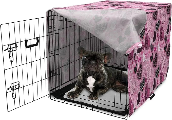 Lunarable Hearts Dog Crate Cover, Sewing Themed Love with Polka Dots Valentine's Day Inspired Image, Easy to Use Pet Kenne...