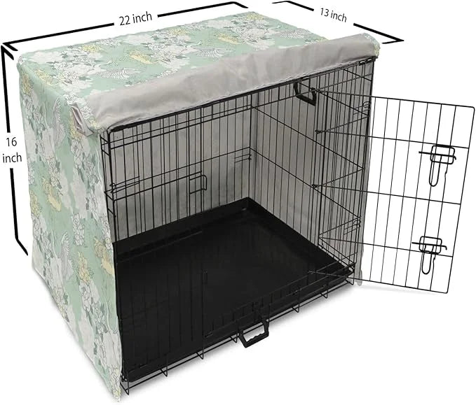 Lunarable Traditional Dog Crate Cover, Japanese Cranes Peonies Cultural Aspects Symbolic of Happy Life, Easy to Use Pet Ke...