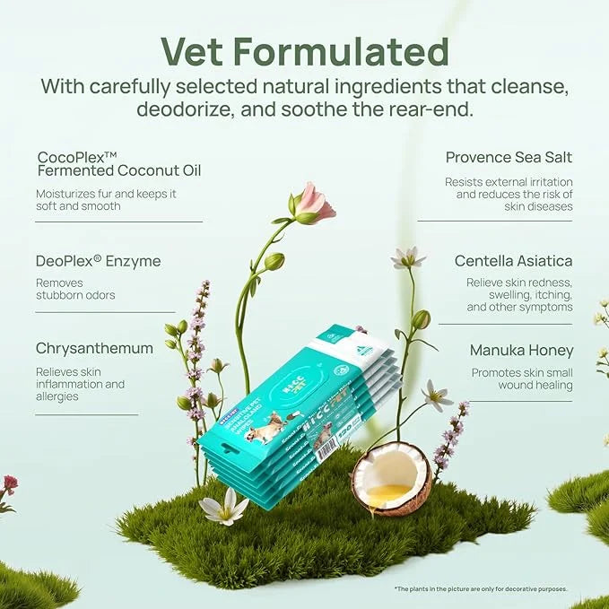 HICC PET Wipes for Dogs & Cats, Cleansing Deodorizing & Soothing Allergy Infections Anal Gland Pets Wipes with Coconut Oil...