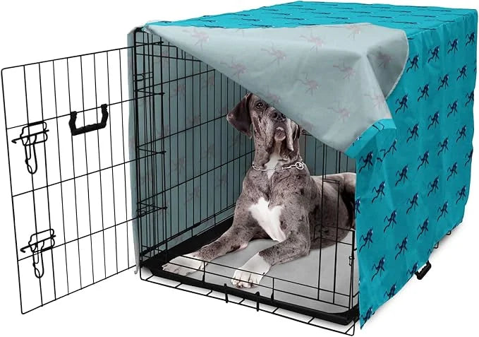 Lunarable Scuba Dog Crate Cover, Repeating Diving Man Nautical Pattern, Easy to Use Pet Kennel Cover for Medium Large Dogs...