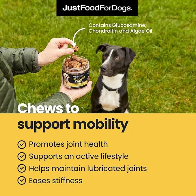 JustFoodForDogs Hip + Joint Soft Chews Mobility Supplement for Dogs with Glucosamine and Chondroitin, Superfood Blend, Hum...