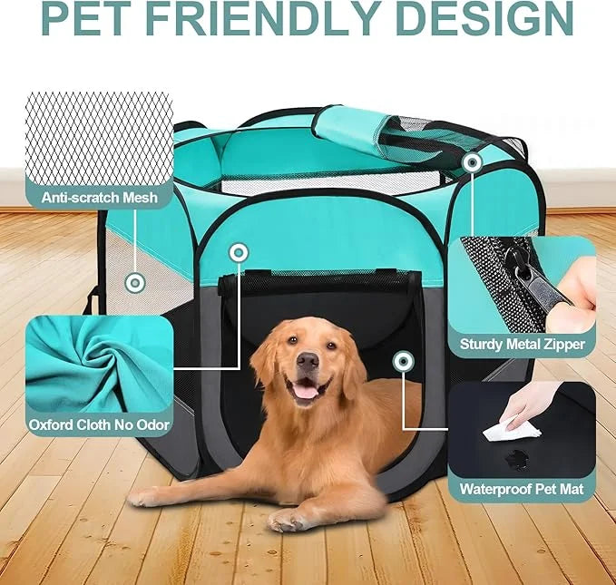 Pet Puppy Playpen for Cat Dog Indoor Outdoor, Foldable Portable Tent, Pop Up Dog Kitten Kennel Playpen with Carrying Case ...