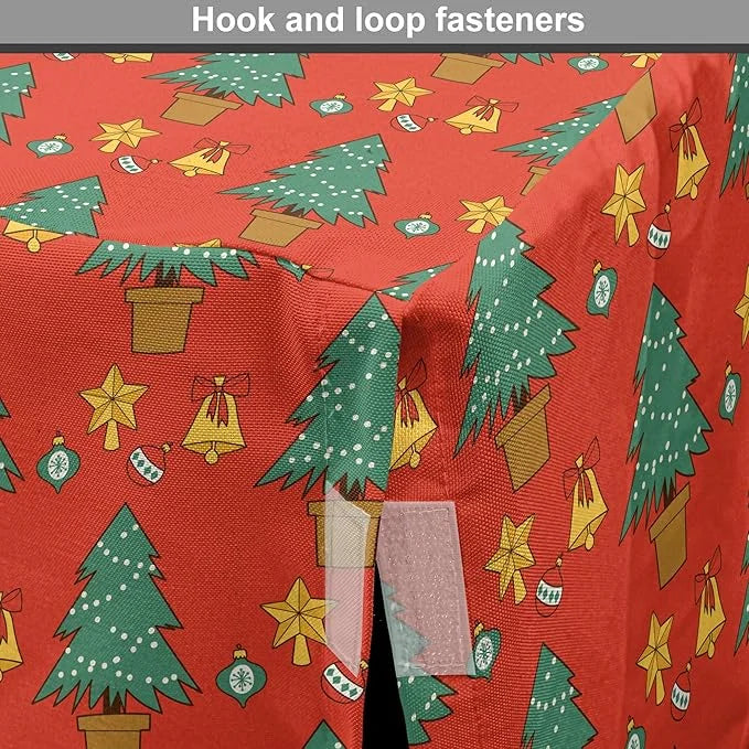 Lunarable Christmas Dog Crate Cover, Baubles Jingle Bells Pine Trees Motifs Colorful Composition Print, Easy to Use Pet Ke...