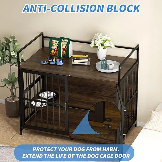 LOVMOR Dog Cage Furniture with Rotating Feeder Bowls, Dog Kennel Indoor with Cushion, Dog Crates for Large Dogs, 48" L X 3...