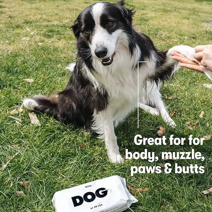 DOG by Dr Lisa - Dog Travel Wipes - Plant-Based - Natural Bathing Wipes for Dogs - Made from 100% Compostable Bamboo - Vet...