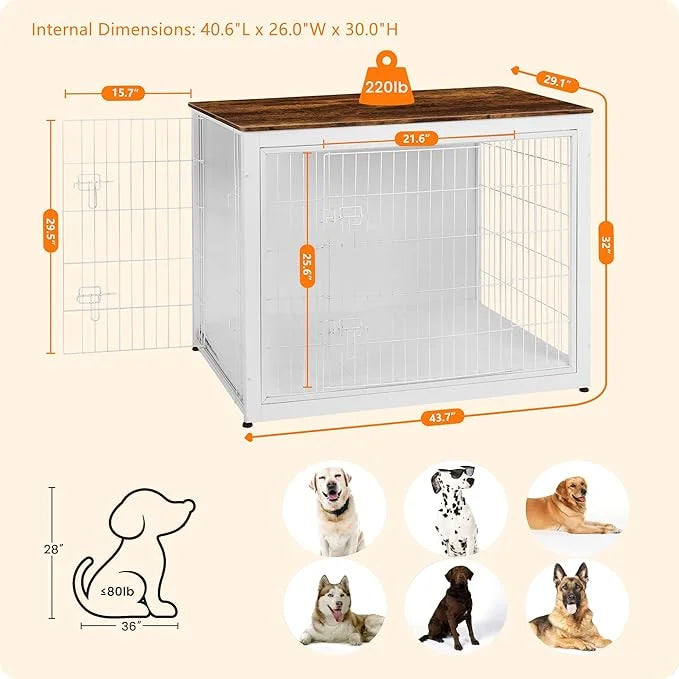 DWANTON Dog Crate Furniture with Cushion, Wooden Kennel Table with Double Doors, Indoor Dog House, Extra Large Size, 43.3"...