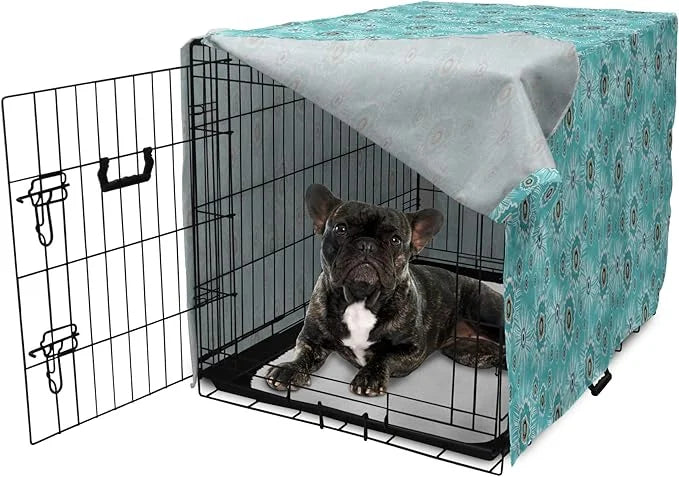 Lunarable Abstract Dog Crate Cover, Surreal and Flourishing Botanical Floral Ornaments Pattern, Easy to Use Pet Kennel Cov...