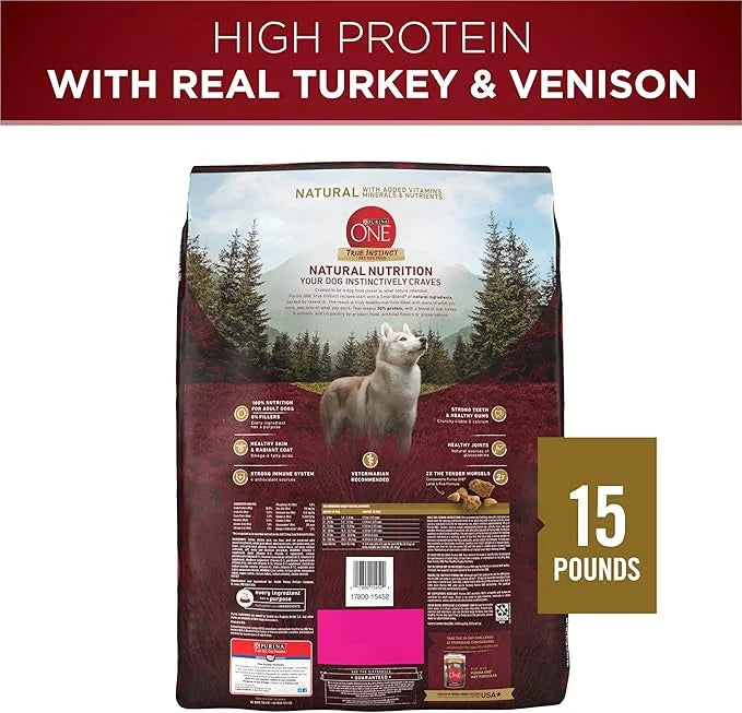 Purina ONE True Instinct With A Blend Of Real Turkey and Venison Dry Dog Food - 15 lb. Bag - Product Image
