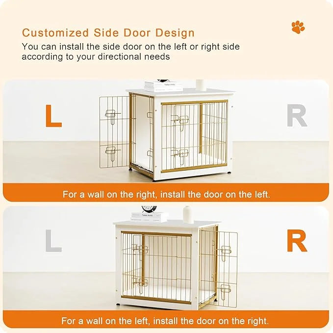 DWANTON Dog Crate Furniture with Cushion, Wooden Kennel Table with Double Doors, Indoor Dog House, Medium Size, 32.5" L, W...