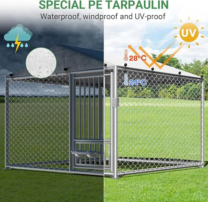 Rovibek Outdoor Dog Kennel with Roof, 6.7 X 6.7 Outside Kennel Heavy Duty Dog Run Fence with Waterproof Sun-Proof Cover, O...