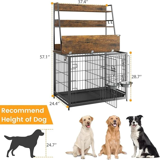 Furniture Style Dog Crate, Indoor Basic Dog Cage with 3-Layer Storage Shelves, Flip-up Top End Table Dog Cage, Dog Kennel ...