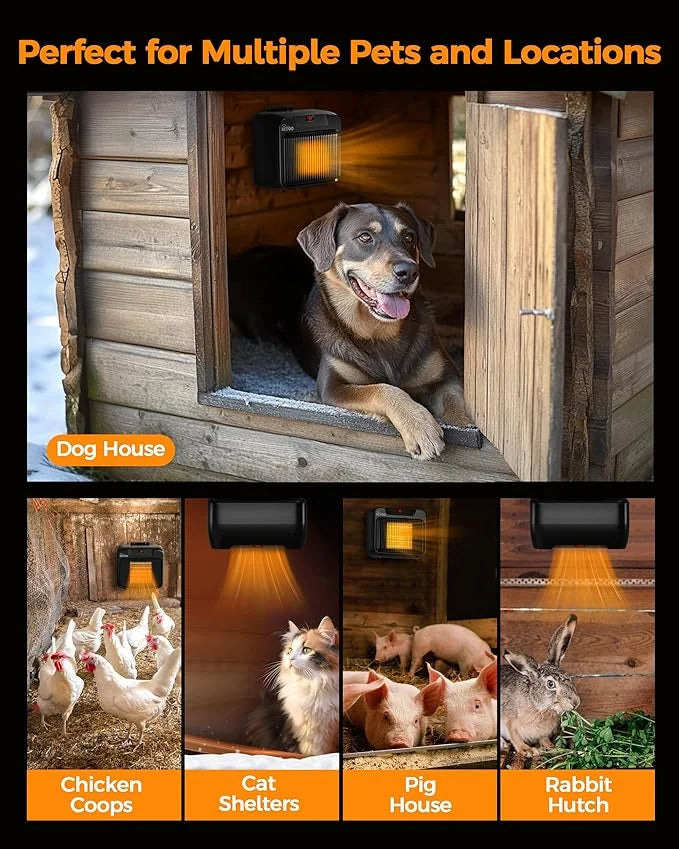 HETOO Dog House Heater with Thermostat, Wall-Mounted 600W/300W Dog Heater, 6.5Ft Anti Chew Cord, Overheat Protection, Safe...