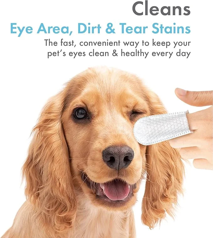 Petkin Fingertip Eye Wipes for Dogs and Cats, 50 Finger Wipes - Slip-On, Snug Fit, Micro-Bristle Fabric - Cleans Eye Area,...