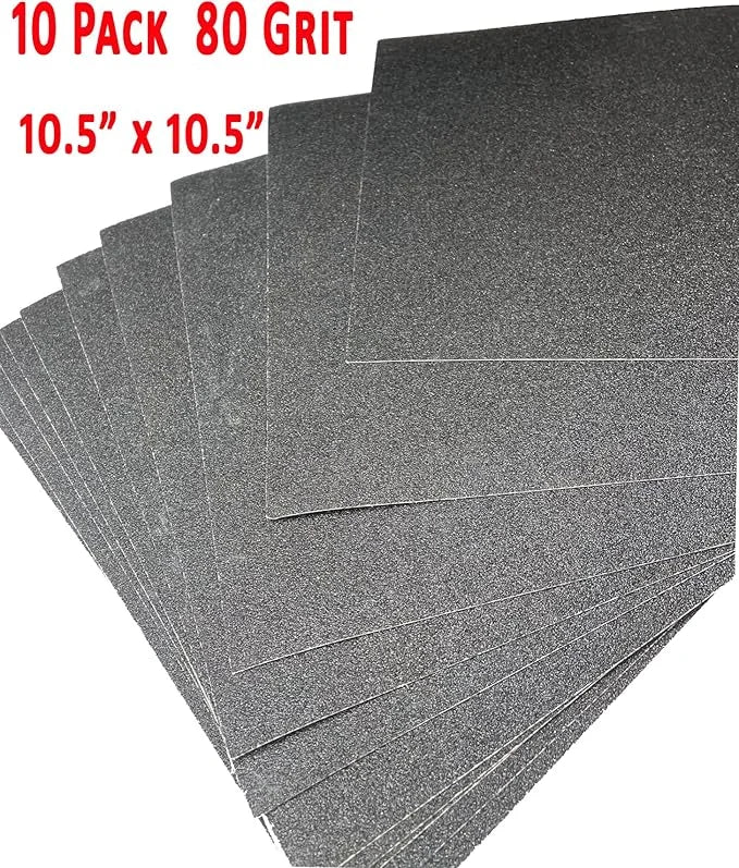 10 - Pack 10.5" x 10.5" 27cm x 27cm Abrasive Sheets Sand Paper 80 grit Replacement Removeable Adhesive Backing Dog Scratch...