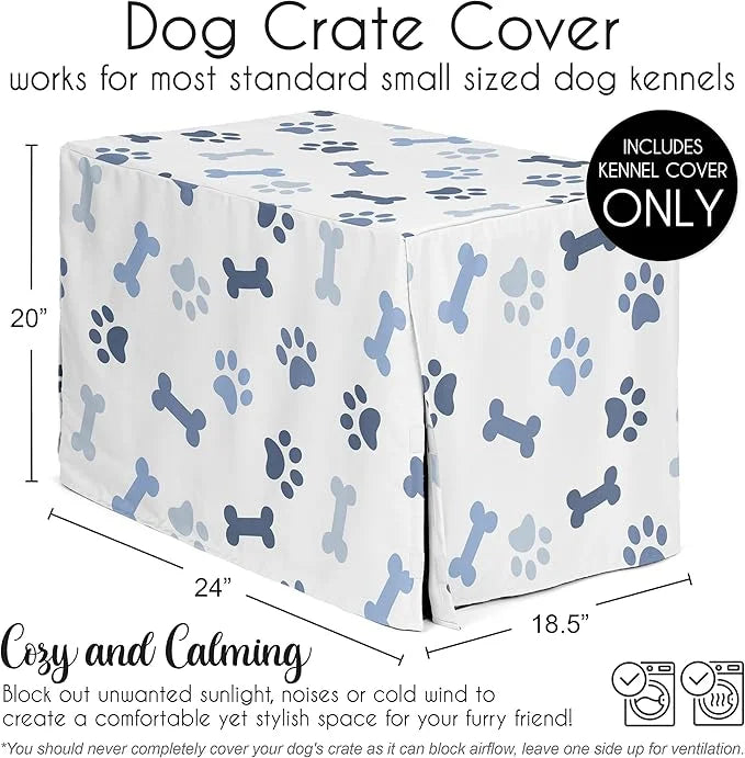 Sweet Jojo Designs 24in. Small Dog Crate Cover (Bones and Paw Prints) for Boys Pet Cage, Kennel Covers (Modern, Cartoon, D...