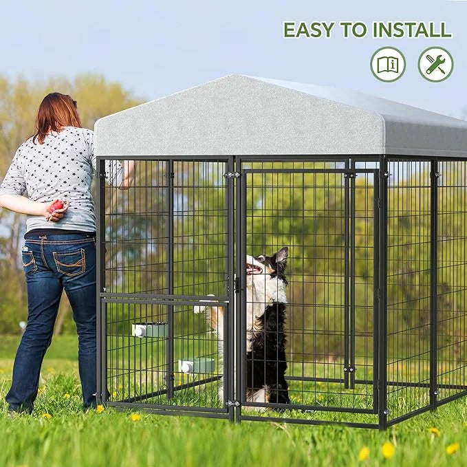 Mr IRONSTONE Large Dog Kennel Outdoor with Water-Resistant Roof Heavy Duty Outside Dog Kennel Pet Pens Dogs Run Enclosure ...
