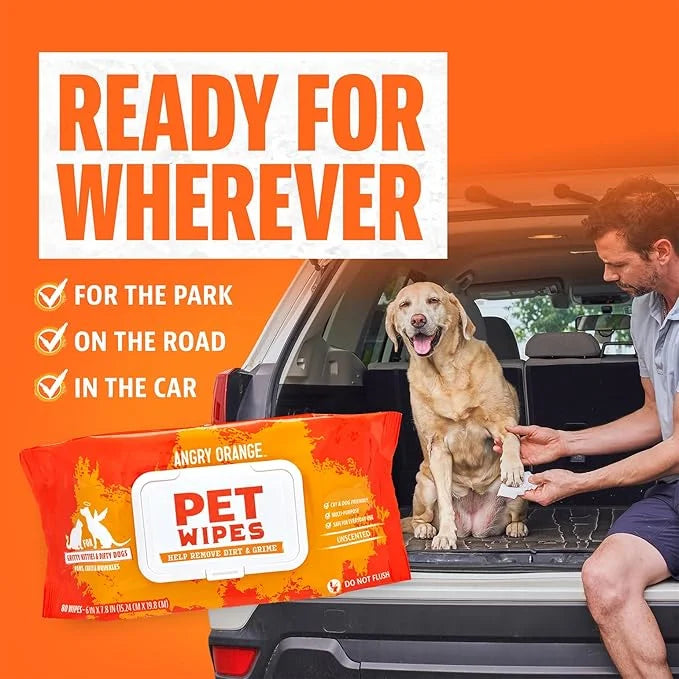 ANGRY ORANGE Pet Wipes for Dogs and Cats - Unscented and Gentle Grooming Wipes for Paws, Fur and Butt - 320 Count - Value ...