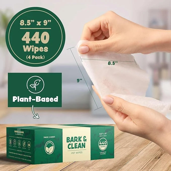 440 Dog Wipes for Cleaning and Deodorizing - 4 Pack of 110 8.5" x 9" Bamboo Pet Wipes - Compostable, Hypoallergenic Puppy ...