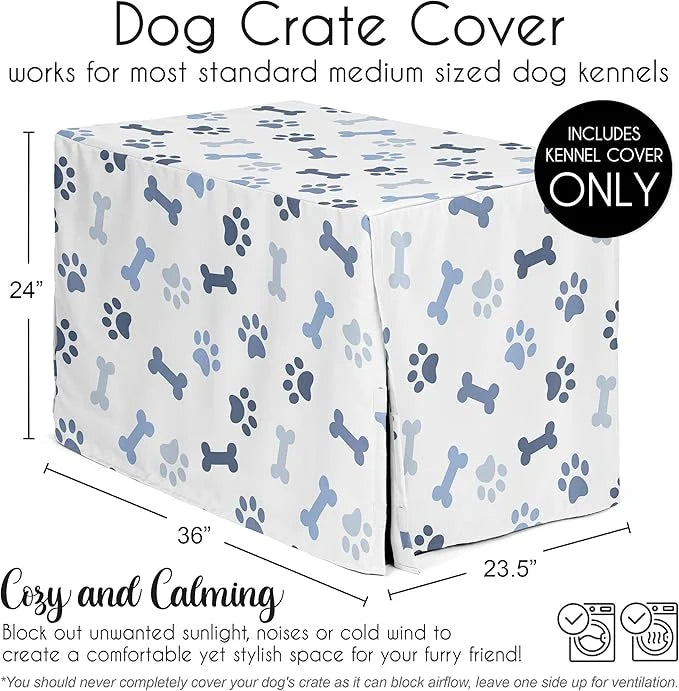 Sweet Jojo Designs 36in. Medium Dog Crate Cover (Bones and Paw Prints) for Boys Pet Cage, Kennel Covers (Modern, Cartoon, ...