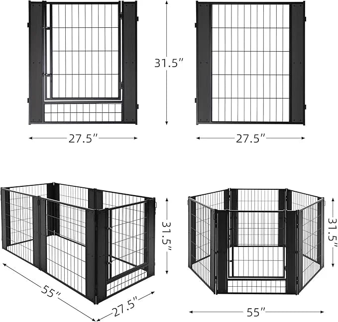 Heavy Duty Dog Playpen - 32 Inch Height, Black Walnut, Variable Shape, Indoor/Outdoor, Foldable, Suitable for Medium, Smal...