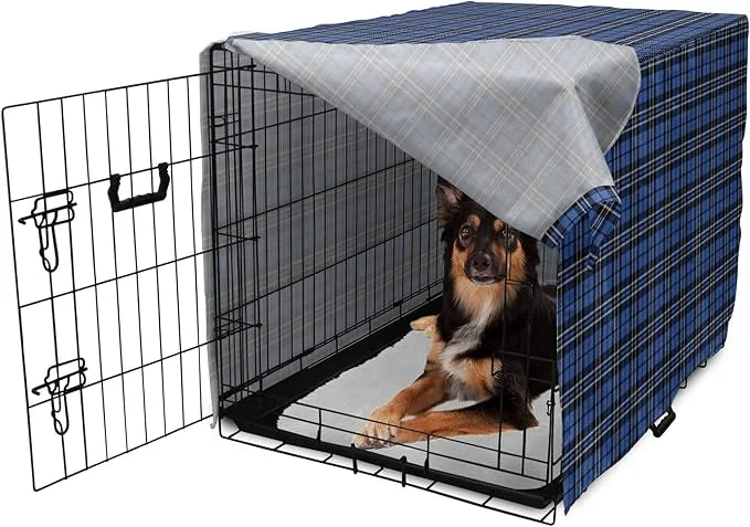 Lunarable Plaid Dog Crate Cover, Classical Old Fashioned Abstract Pattern Design Scottish Country Style, Easy to Use Pet K...