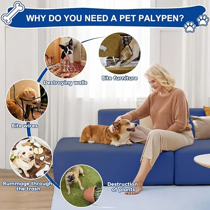 42x42x26 Inches Blue Puppy Playpen with Top Cover, Dog Playpen for Small Dogs, Sturdy Safety Dog Pen with Thickened Fabric...