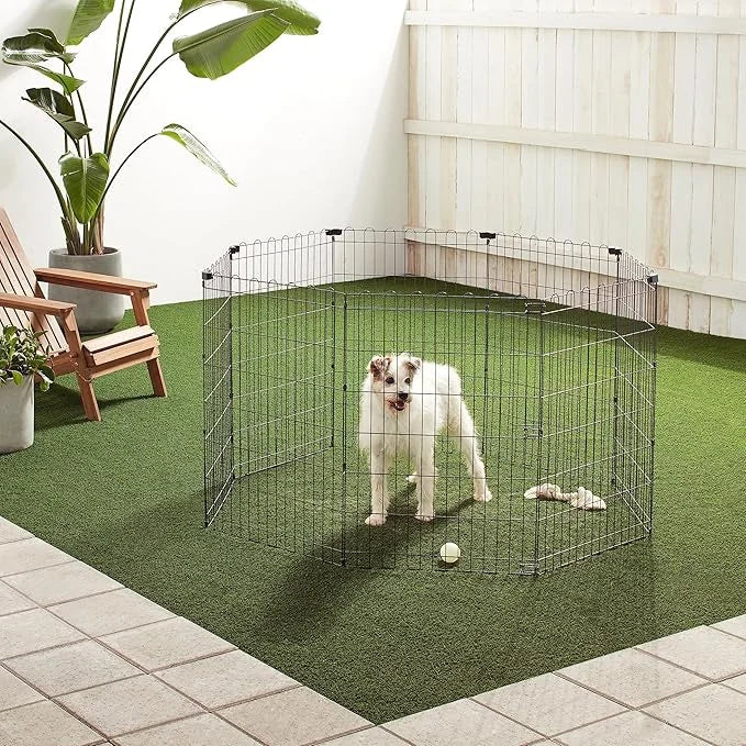 Amazon Basics Foldable Octagonal Metal Exercise Dog Playpen - Indoor/Outdoor, No Door, Medium (8 Panels, 24 x 36), Easy to...