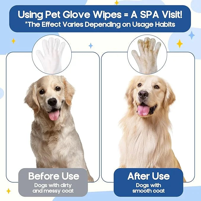 Pet Glove Wipes for Dogs - 14Pcs Peach & Bluebell Scented Pet Cleaning Gloves, No Rinse Deodorizing Grooming Wipes for Dog...