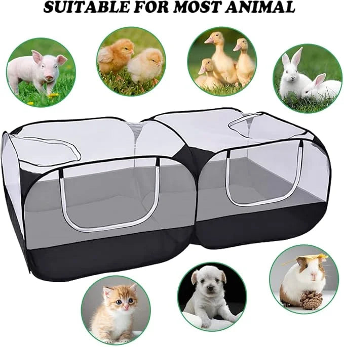 Small Animal Pet Playpen with Feeder Bowl and Storage Bag,Portable & Breathable Chicken Coop for Puppy Kitten Rabbits Indo...