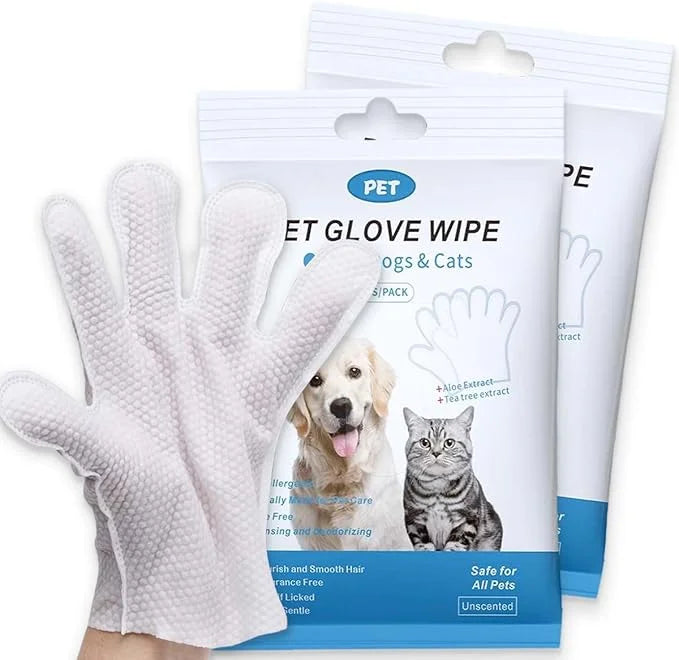 Dog and Cat Cleaning Gloves, Cleaning and Deodorizing Grooming Gloves, Dog and Cat Fur Face, Ears, Eyes, Paws Cleaner, Pet...