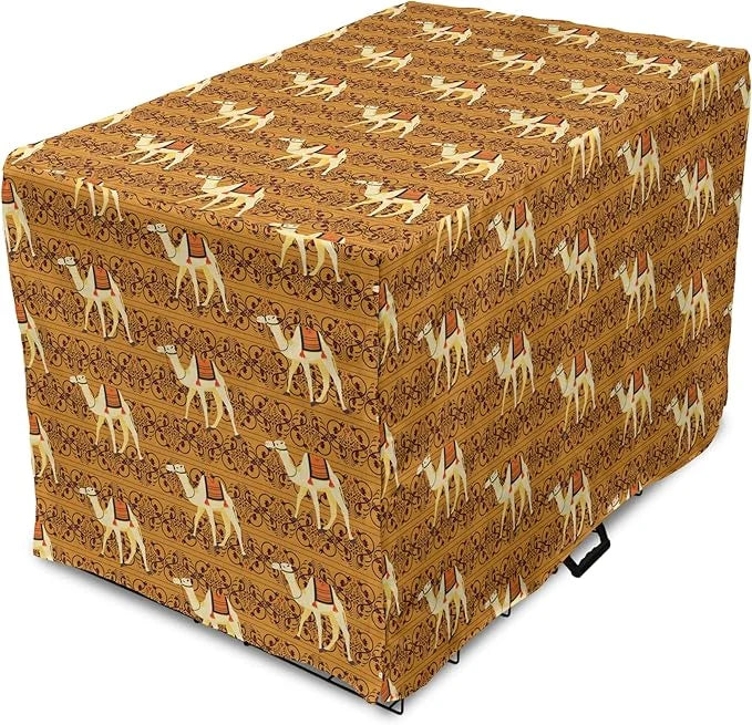 Lunarable Camel Dog Crate Cover, Traditional Pattern with Strokes Desert Animal Repetition in Folk Accessories, Easy to Us...