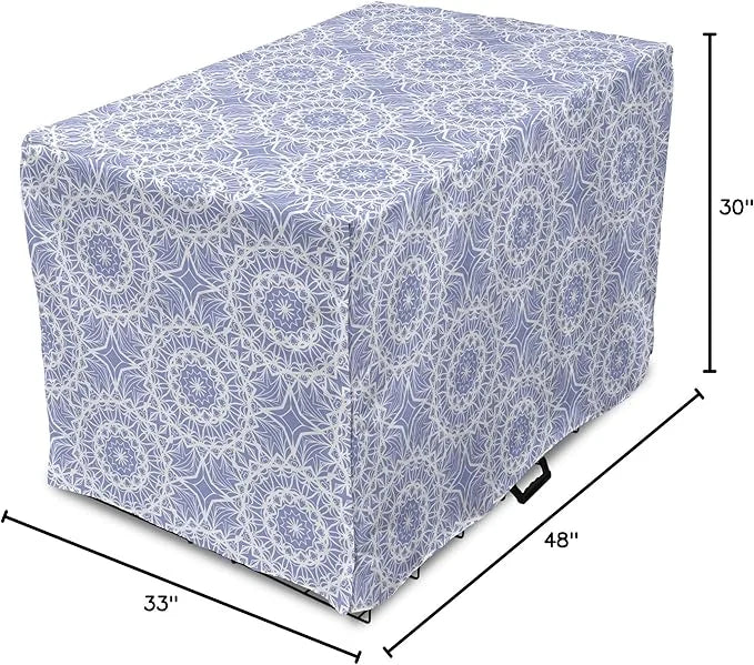 Lunarable Mandala Dog Crate Cover, Ceremonial Retro Minimal Far Eastern Pattern, Easy to Use Pet Kennel Cover for Medium L...