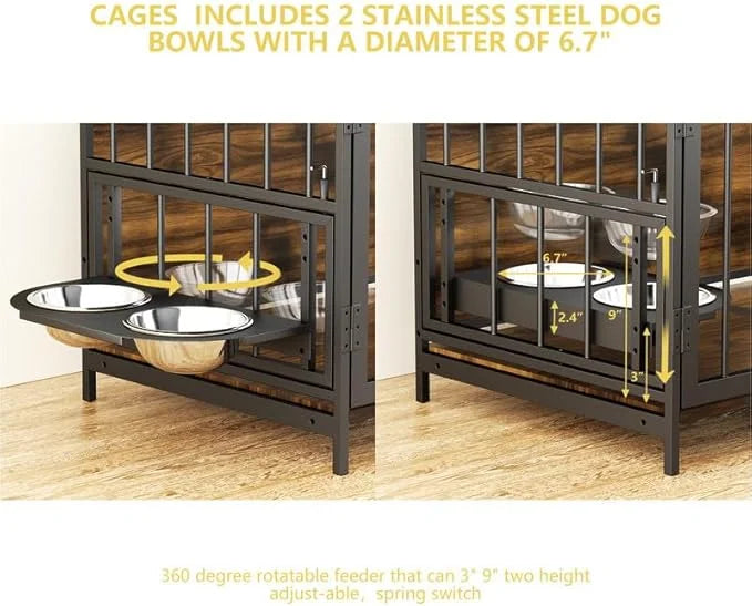 LOVMOR Dog Crate Furniture-Style Cages for Dogs Indoor Heavy Duty Super Sturdy Dog Kennels with 2 Stainless Steel Bowls an...