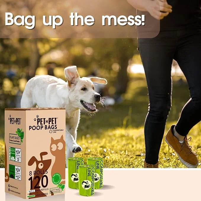 Pet N Pet Poop Bags For Dogs, 120 Counts Dog Poop Bags Rolls + 100% Plant Based Dog Wipes for Paws and Butt, 100 Counts Do...