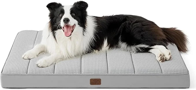 Bedsure Cooling Gel Foam Dog Bed for Large Dogs, Waterproof Orthopedic Egg Foam Dog Bed for Outdoor, Summer Comfort Pet Ma...