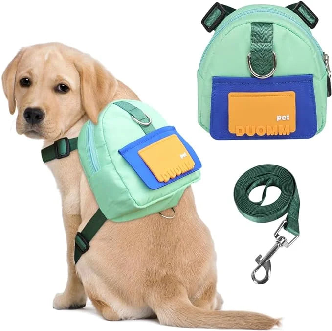 Dog Backpack Harness with Leash,Cute Pet Puppy Backpacks Bulid-in Dog Poop Bag Dispenser,Adjustable Pets Self Carrier Bag ...