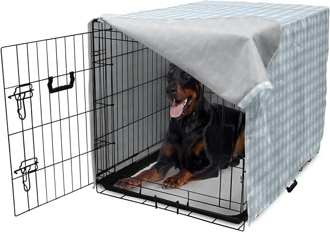 Lunarable Plaid Dog Crate Cover, Geometrical Striped Old Fashioned Pattern Pastel Colors Country, Easy to Use Pet Kennel C...