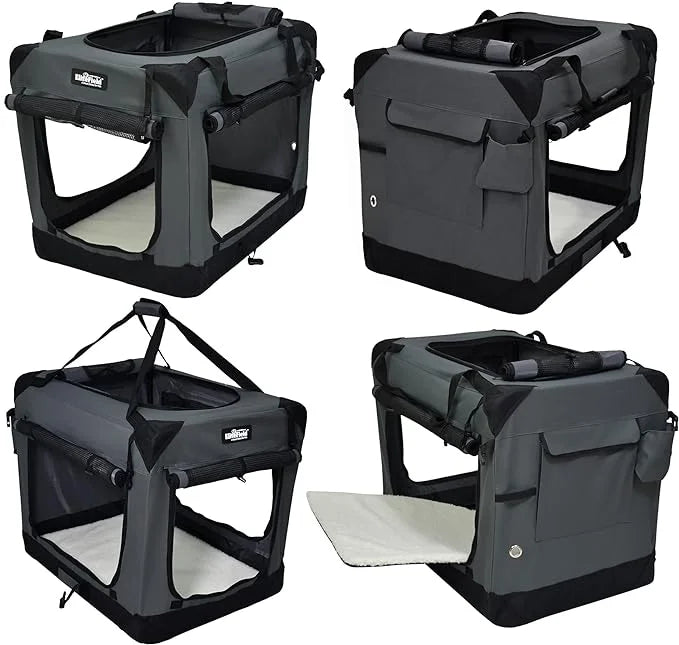 EliteField 4-Door Folding Soft Dog Crate with Curtains, Carrying Bag and Fleece Bed (2 Year Warranty), Indoor & Outdoor Pe...