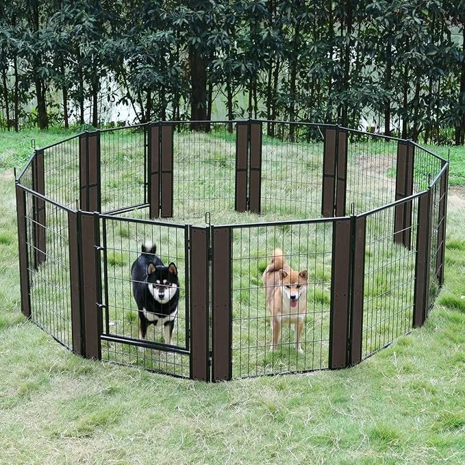 Heavy Duty Dog Playpen - 32 Inch Height, Black Walnut, Variable Shape, Indoor/Outdoor, Foldable, Suitable for Medium, Smal...