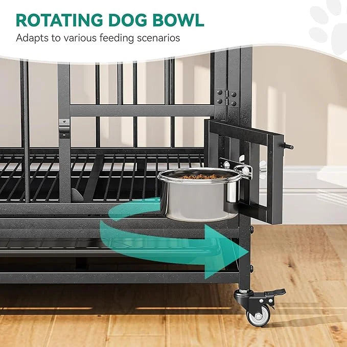 YITAHOME 37.5'' Heavy Duty Dog Crate with Removable Divider, Double Doors & Locks Design, Furniture Style Large Dog Crate ...