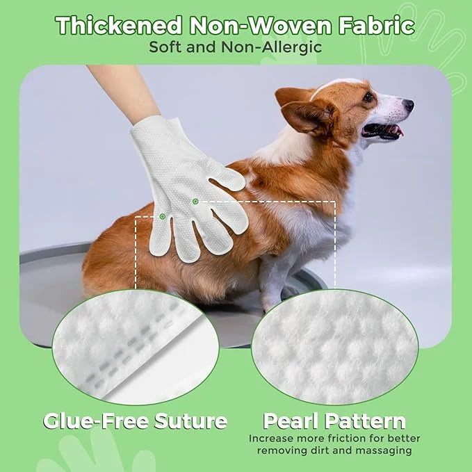 Vannon Extra Thick Pet Bathing Wipes for Dogs & Cats, Cleaning & Odor-Controlling Grooming Gloves, Nourish Fur Glove Wipes...