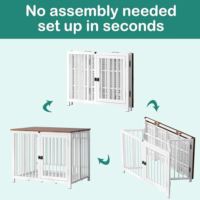 Heavy Duty Dog Crate Furniture, Fully Assembled exc. Locks, All Metal Frame & Wooden Tabletop, Modern Kennel for Small Dog...