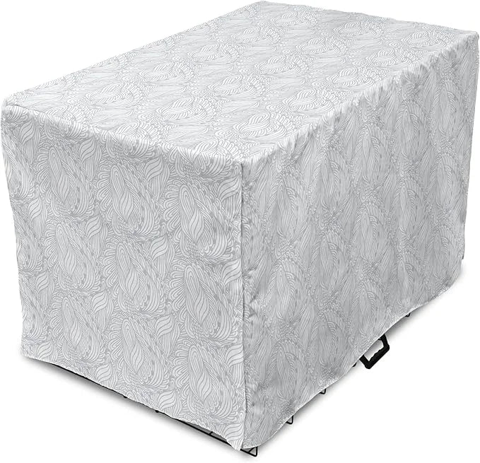 Ambesonne Grey and White Dog Crate Cover, Doodle Style Botanical Leaves Pattern Shabby Ornamental, Easy to Use Pet Kennel ...