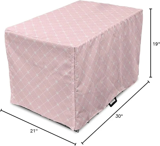 Ambesonne Blush Pink Dog Crate Cover, Abstract Monochrome Geometric Lace Inspired Grid Ornament with Stars Print, Easy to ...