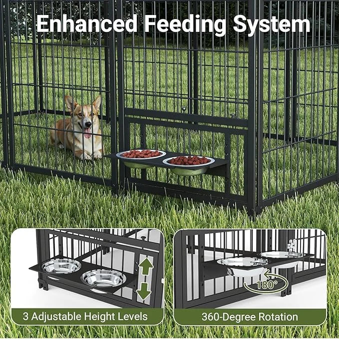 Rovibek Outdoor Dog Kennel 7.9x4.1x5.9 Ft, Dog Kennels Outdoor with 2 Rotating Feeder Bowls, Heavy Duty Dog Kennels Outsid...