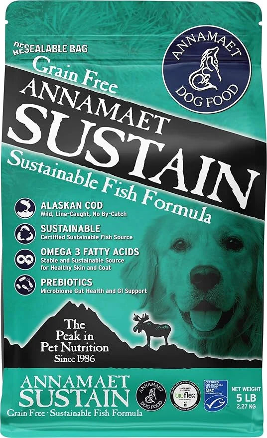 Annamaet Grain-Free Sustain Formula Dry Dog Food, (Line-Caught Cod & Free-Range Turkey), 5-lb Bag - Product Image