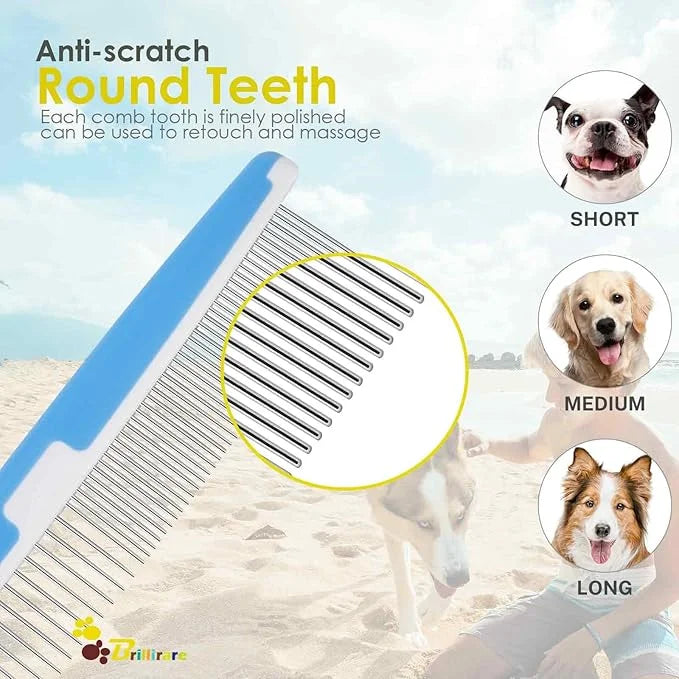 2 Pack Dog Combs, 2-in-1 Stainless Steel Cat Grooming Comb with Rounded Teeth, Professional Pet Dematting Tool, Prevents K...